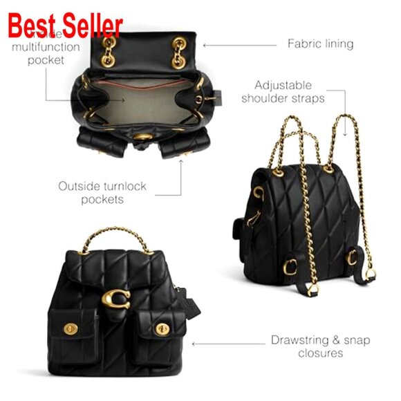 Quilted Leather Backpack with Adjustable Chain Straps